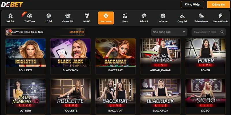 Debet Live Casino: Sòng bài trực tuyến siêu hot 2025 4 Tổng hợp kho trò chơi thú vị tại sảnh game